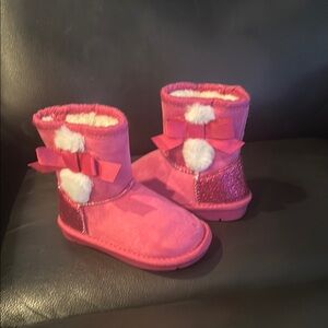 Pink Kids Boots with Bows and Pom-Poms